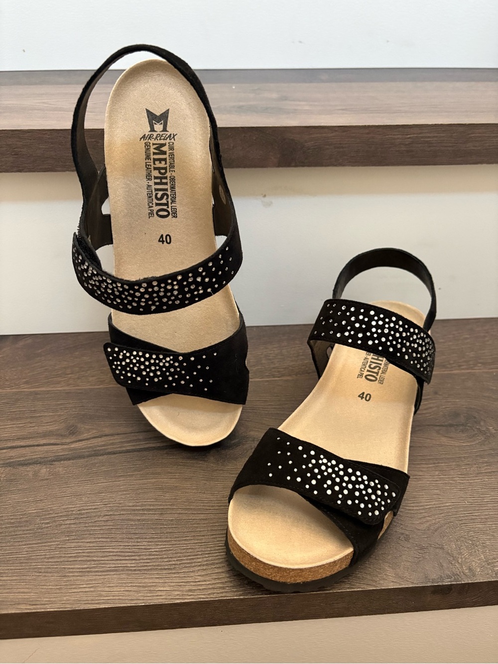 NEW Mephisto Vic Spark Air Relax Black Rhinestone Nubuck Wedge EU 40 US 9.5 - Picture 6 of 15